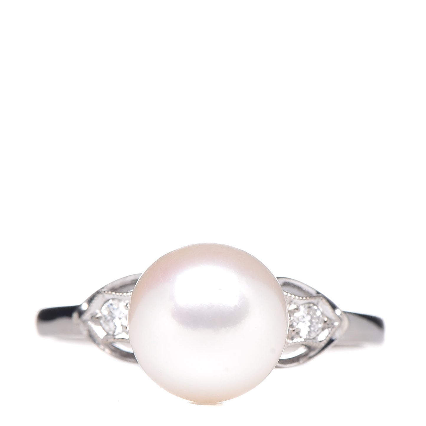 14K White Gold Diamond Akoya Pearl 8-8.5mm Ring 53 6.25
