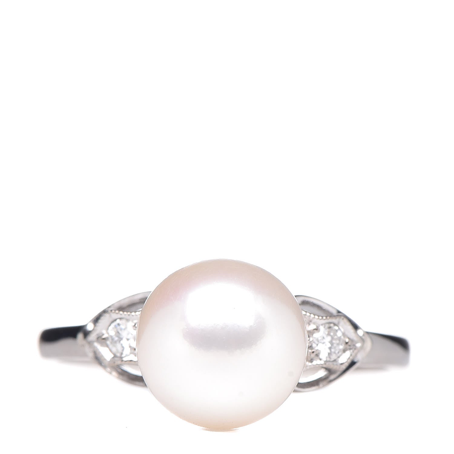 Mikimoto 14K White Gold Diamond Akoya Pearl 8-8.5mm Ring 53 6.25 1 of 5