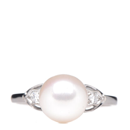 Mikimoto 14K White Gold Diamond Akoya Pearl 8-8.5mm Ring 53 6.25 1 of 5