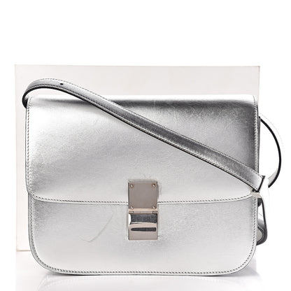 Celine Laminated Lambskin Medium Classic Box Flap Bag Silver 19 of 19