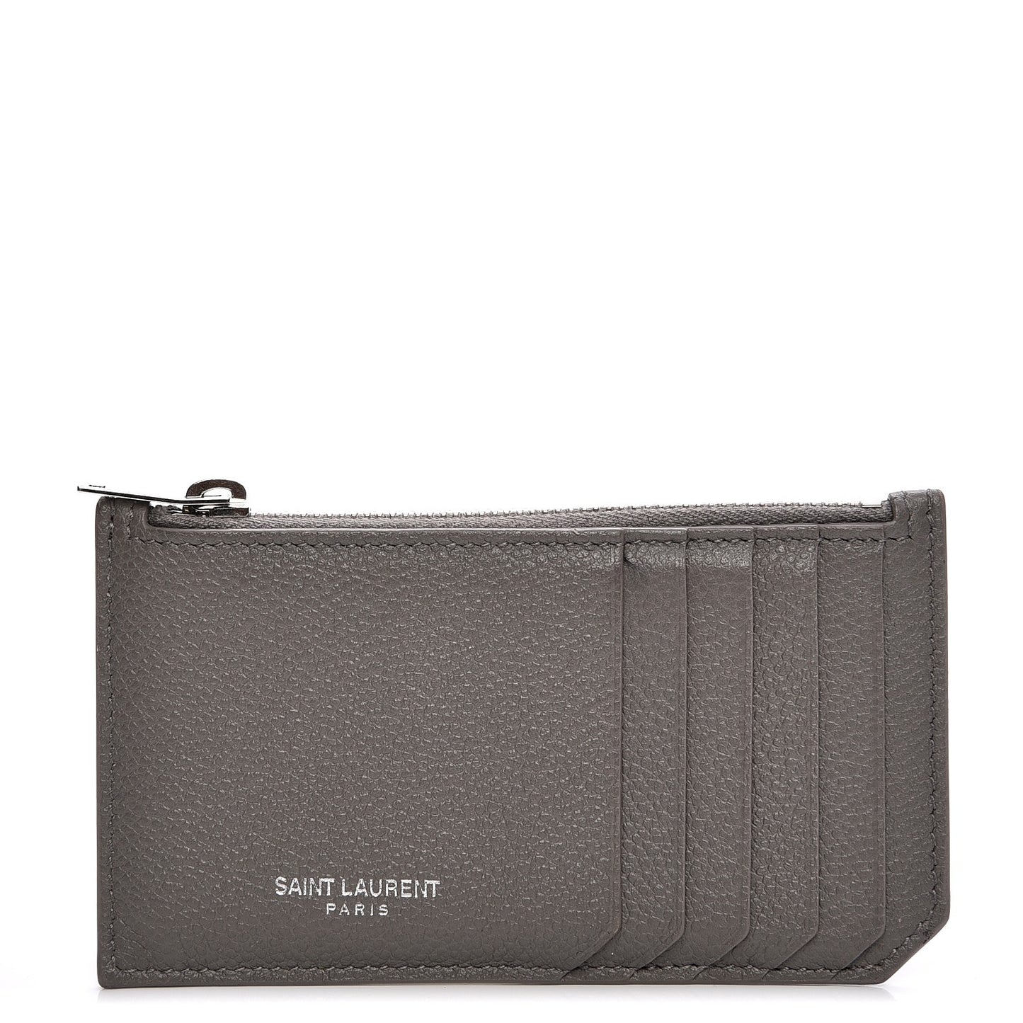 Grained Calfskin 5 Fragments Zip Pouch Card Holder Fog