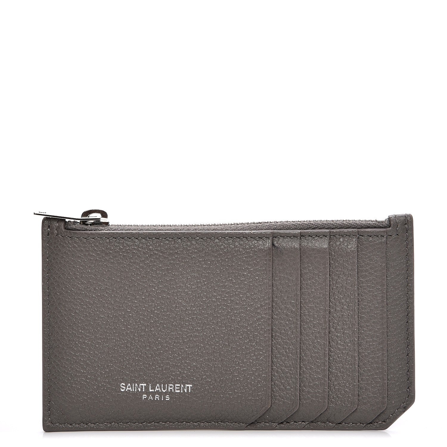 Saint Laurent Grained Calfskin 5 Fragments Zip Pouch Card Holder Fog 1 of 7