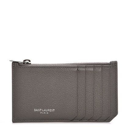 Saint Laurent Grained Calfskin 5 Fragments Zip Pouch Card Holder Fog 1 of 7