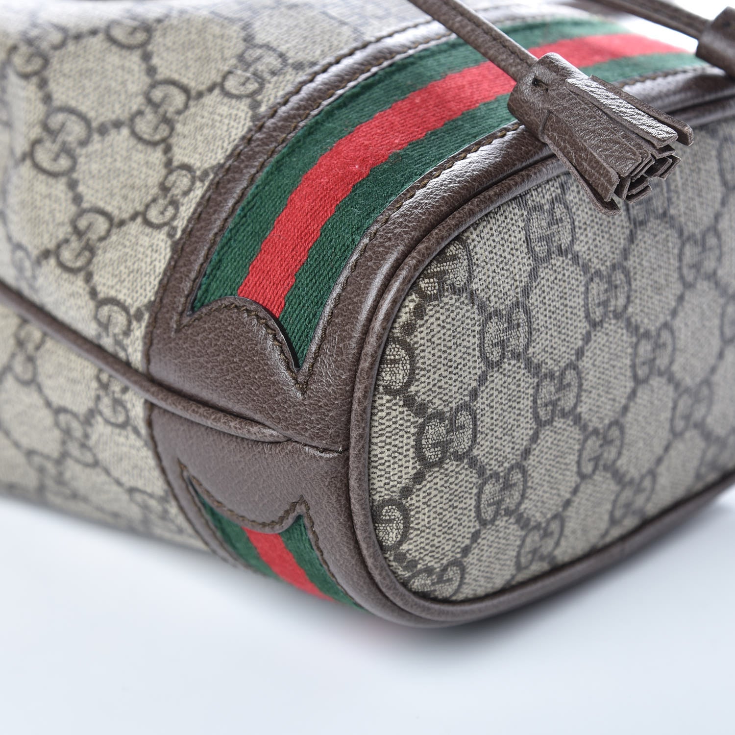 Gucci GG Supreme Monogram Web Mini Ophidia Bucket Bag Brown 8 of 9
