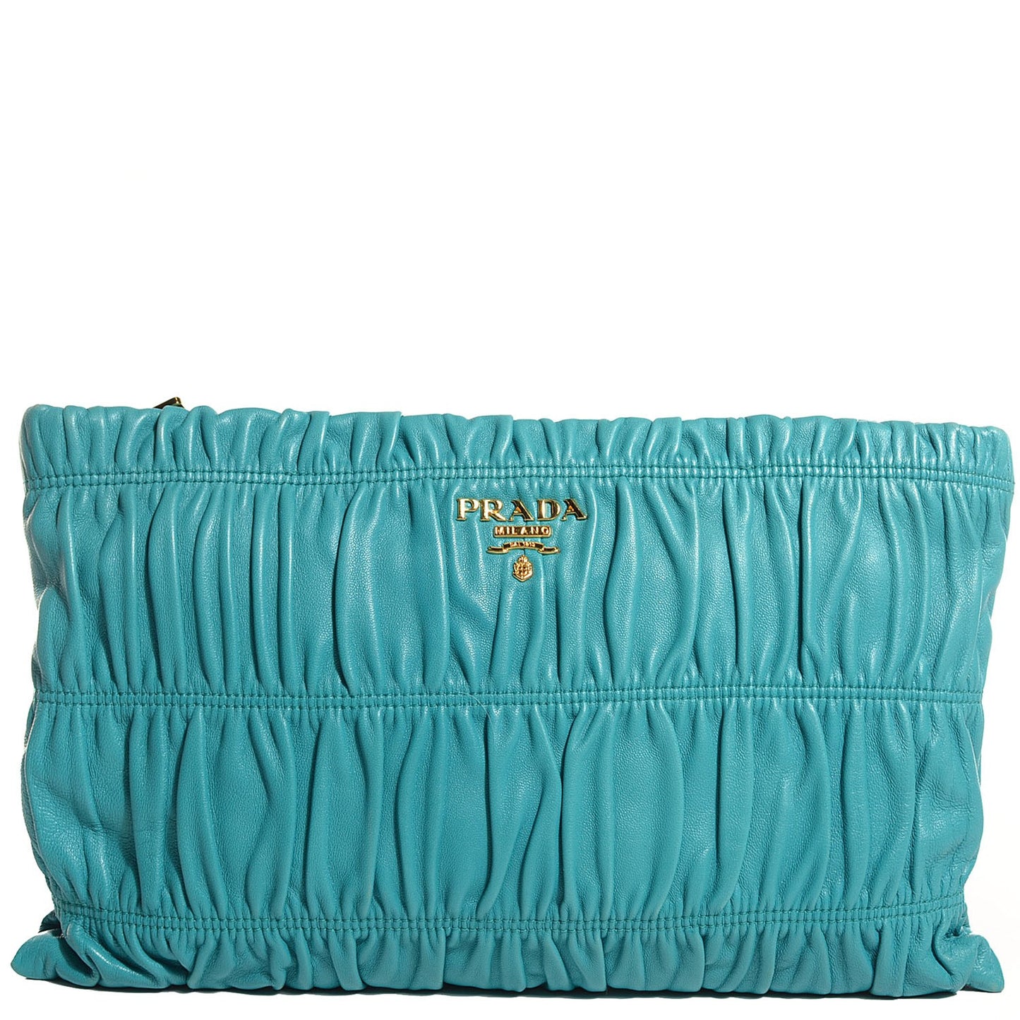 Nappa Gaufre Ruched Clutch Turchese