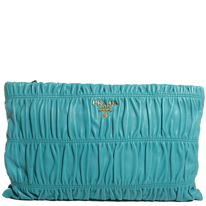 Prada Nappa Gaufre Ruched Clutch Turchese 1 of 10