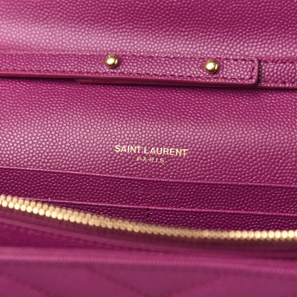 Saint Laurent Grain De Poudre Matelasse Chevron Monogram Chain Wallet Dark Grape 6 of 10