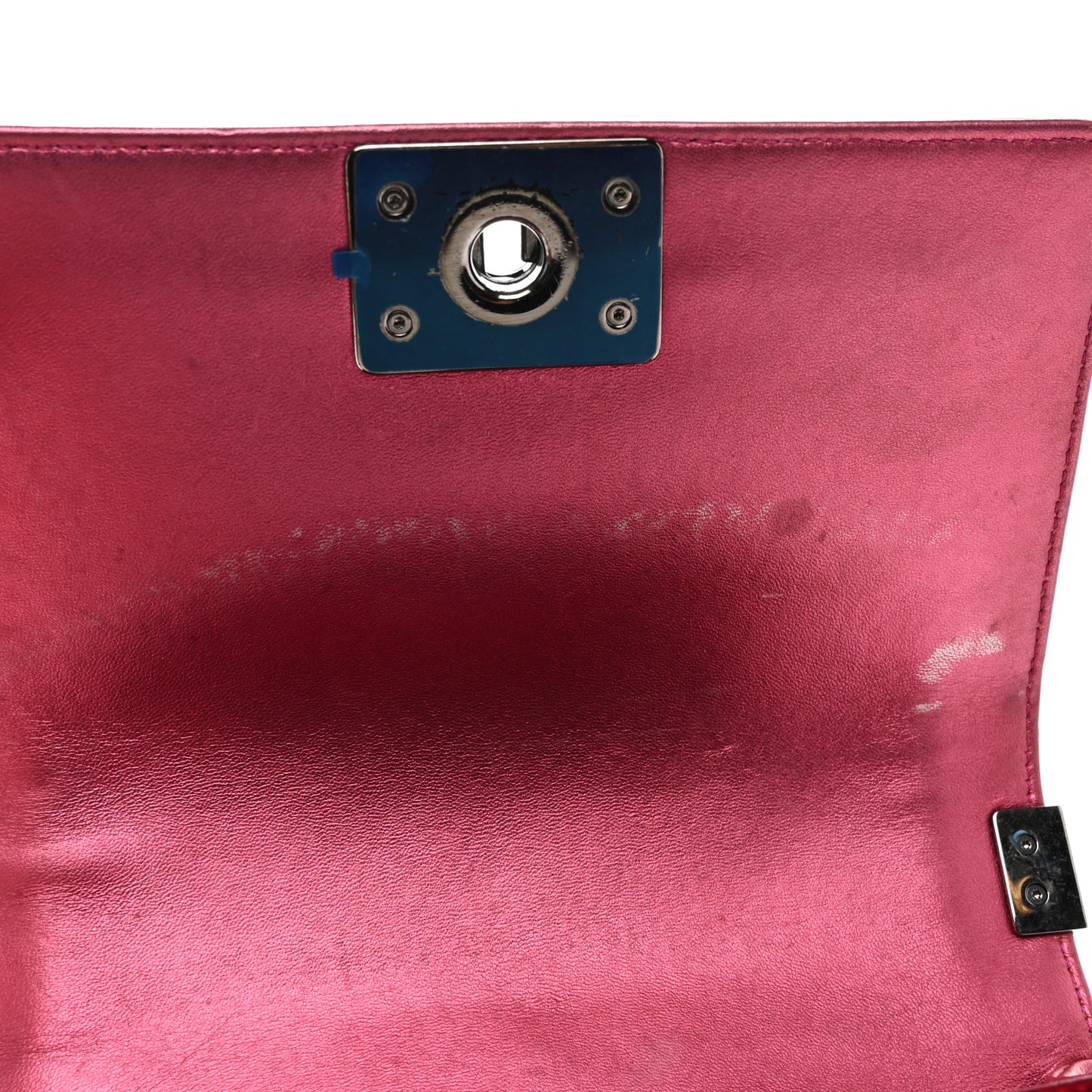 Metallic Patent Calfskin Quilted Small Boy Flap Pink