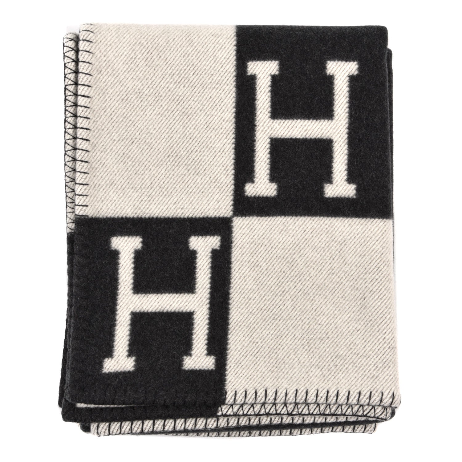 Hermes Wool Cashmere Avalon Blanket Ecru Gris Fonce 1 of 3