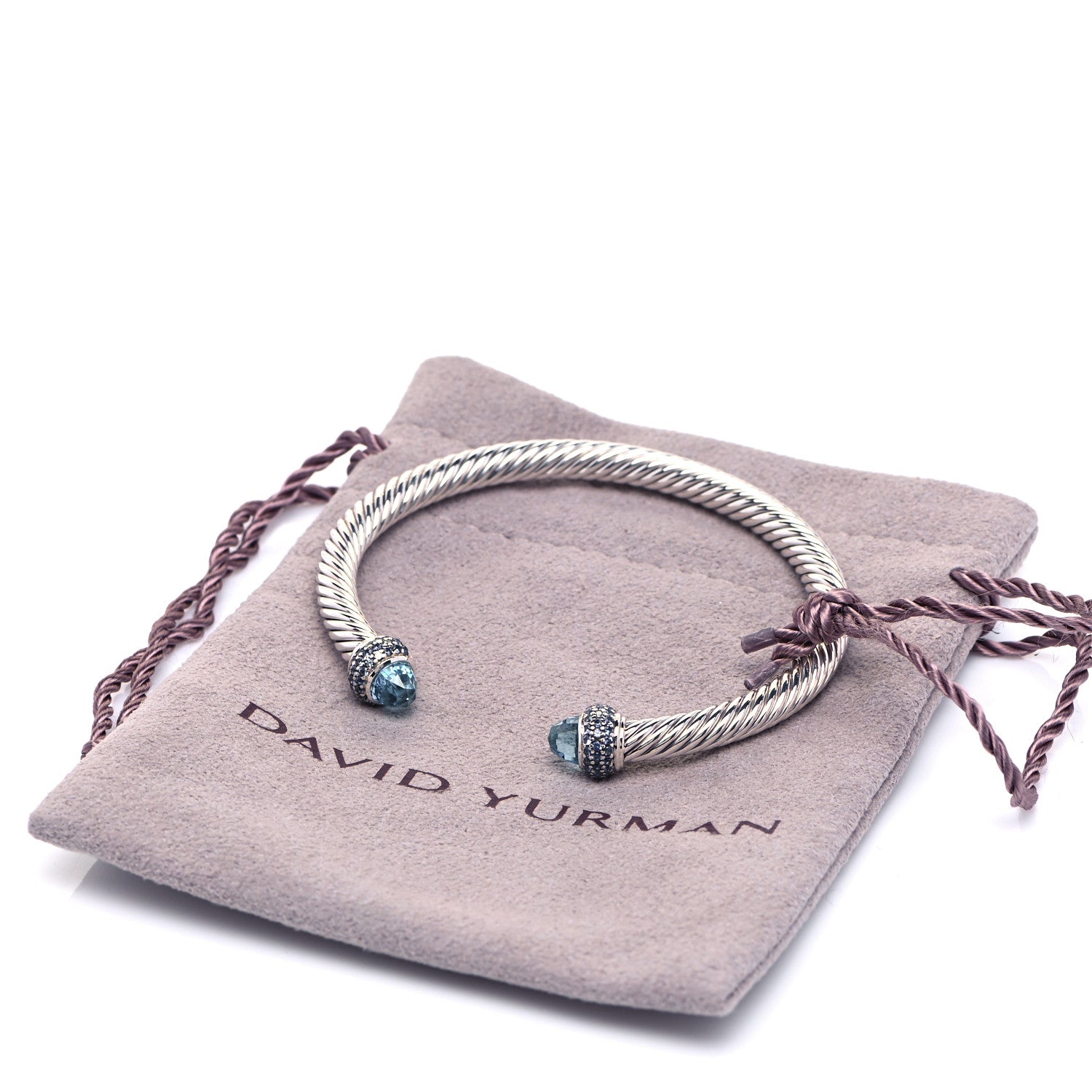 David Yurman Sterling Silver Blue Topaz Blue Sapphire 5mm Cable Candy Bracelet 6 of 6