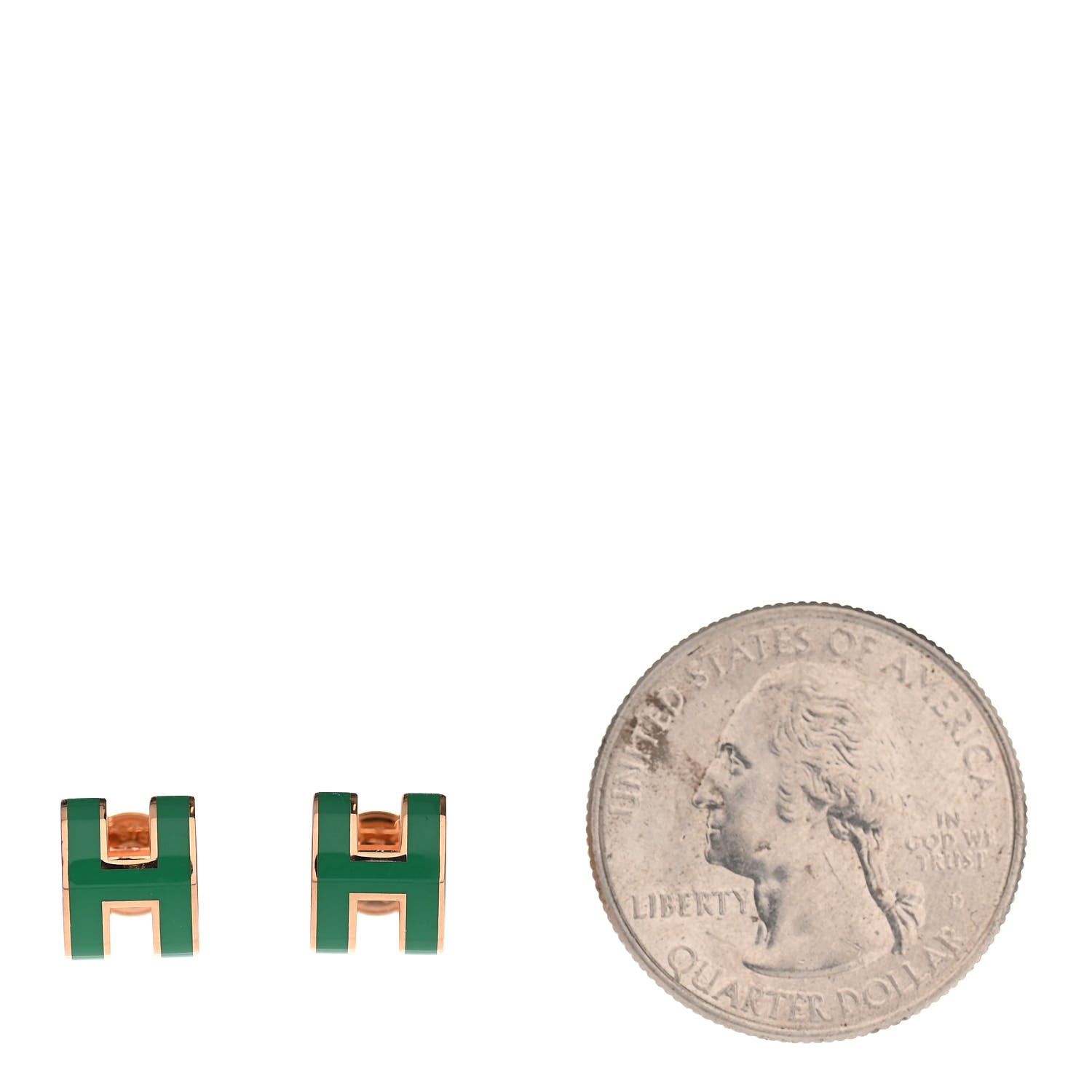 Hermes Rose Gold Lacquered Mini Pop H Earrings Malachite 2 of 5