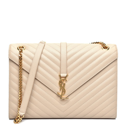 Saint Laurent Grain De Poudre Matelasse Chevron Large Monogram Satchel Nude Powder 1 of 10