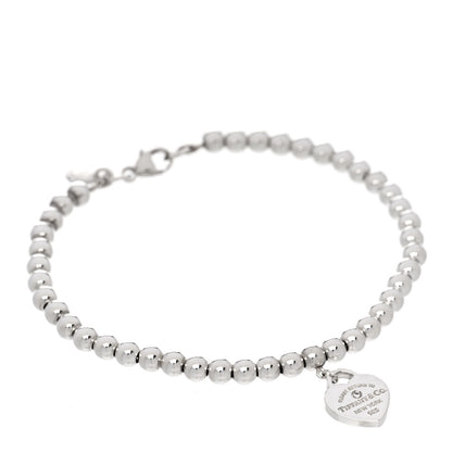 Tiffany Sterling Silver Enamel Diamond 4mm Return to Tiffany Heart Tag Bead Bracelet Blue 1 of 9