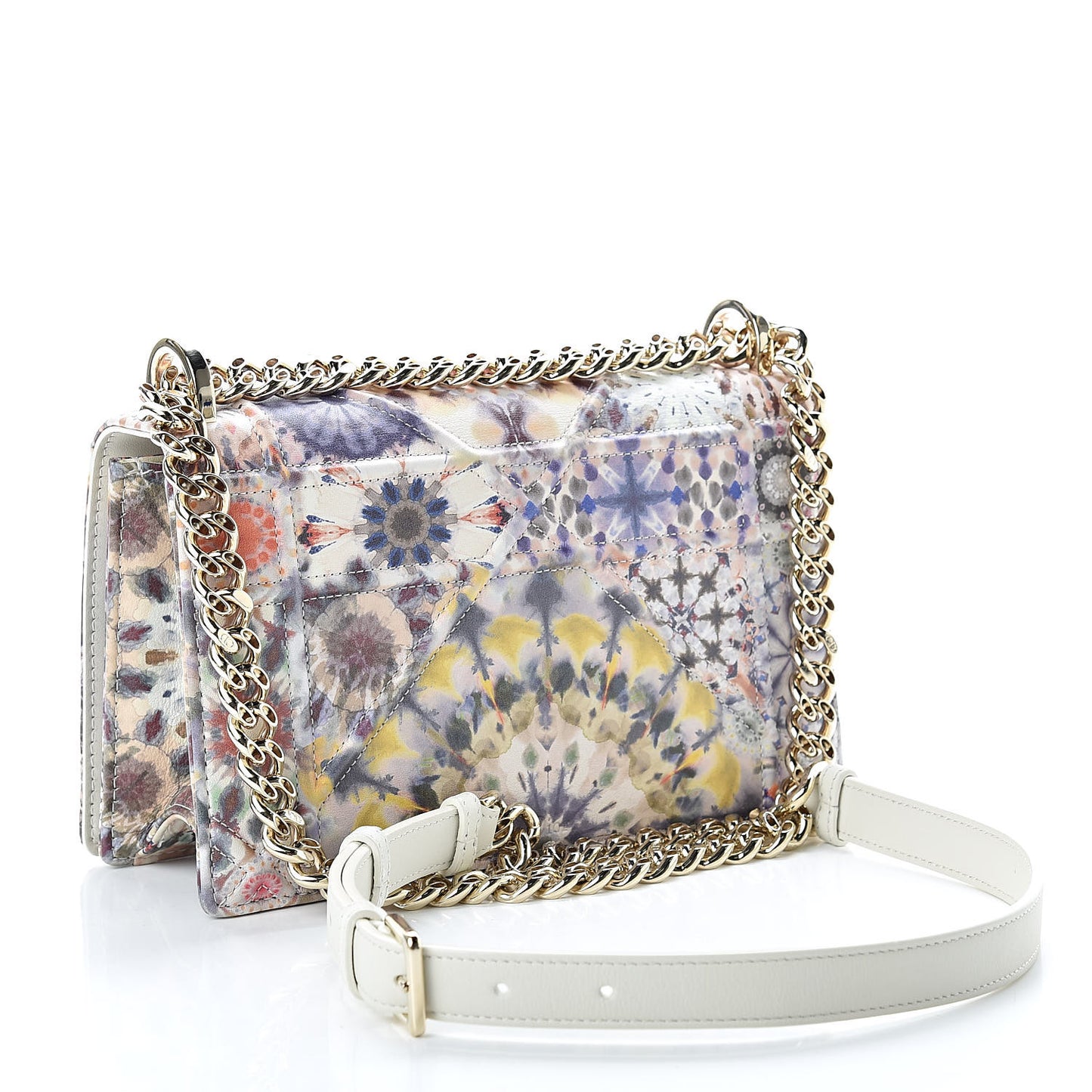 Calfskin Printed Small KaleiDiorscopic Diorama Flap Bag Latte Multicolor