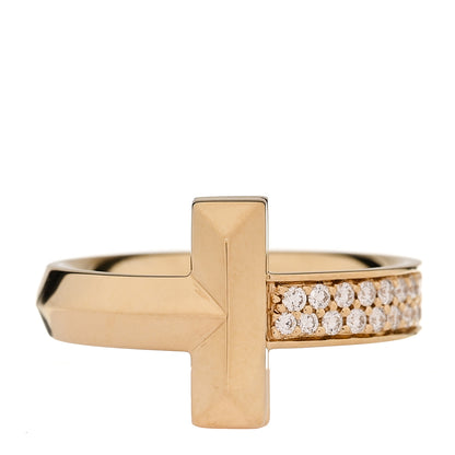 Tiffany 18K Yellow Gold Diamond T T1 Wide Ring 58/8.25 1 of 5
