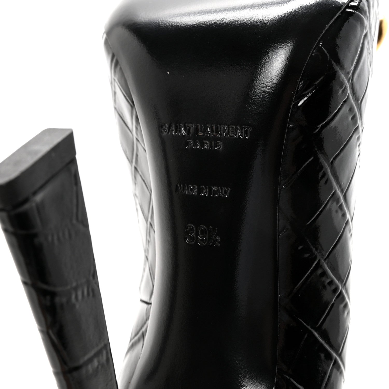 Saint Laurent Calfskin Crocodile Embossed Silvana 110mm Pumps 39.5 Black 7 of 10
