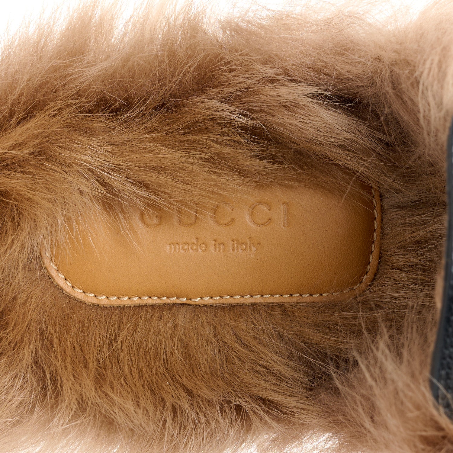 Gucci Goatskin Fur Bee Star Embroidered Womens Princetown Slippers