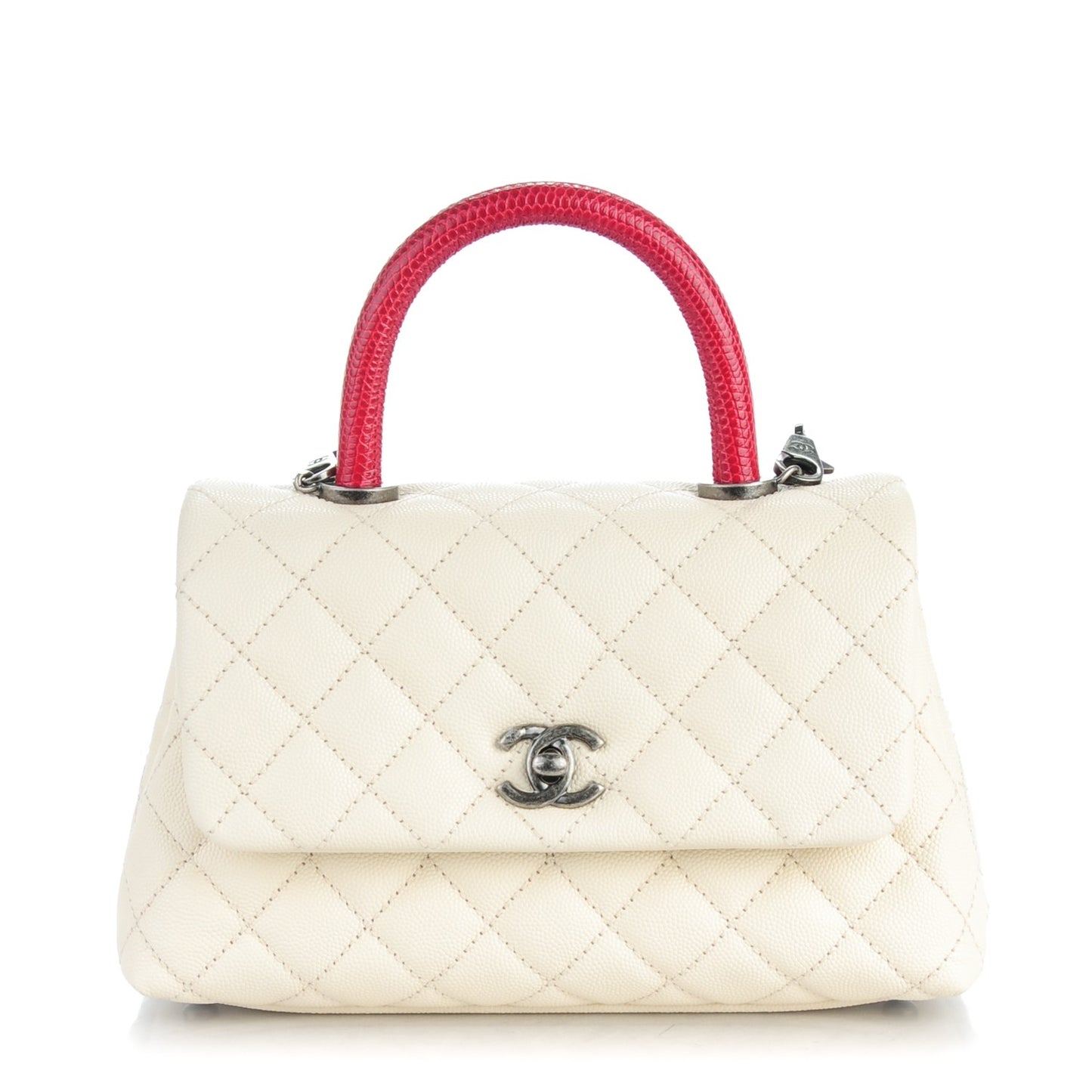 Caviar Lizard Quilted Mini Coco Handle Flap White