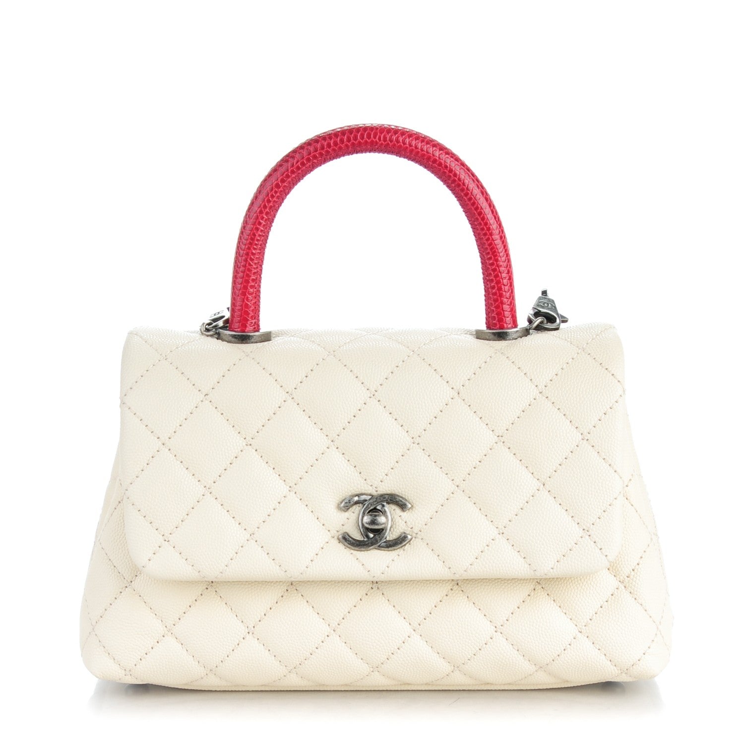 Chanel Caviar Lizard Quilted Mini Coco Handle Flap White 1 of 8