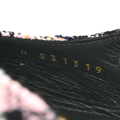 Chanel Tweed Cap Toe CC Slingback Flats 40 Black Pink White 9 of 10