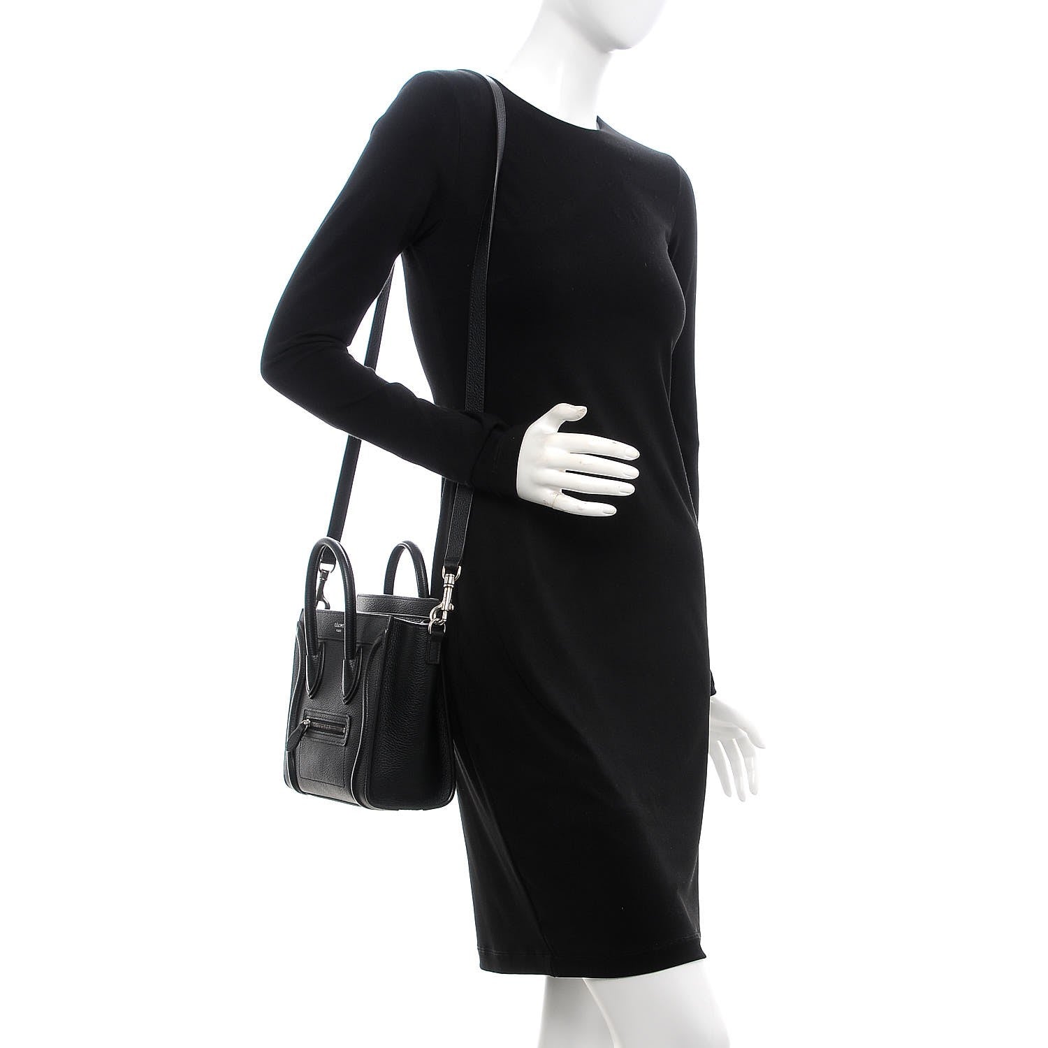 Celine Drummed Calfskin Nano Luggage Black 2 of 11