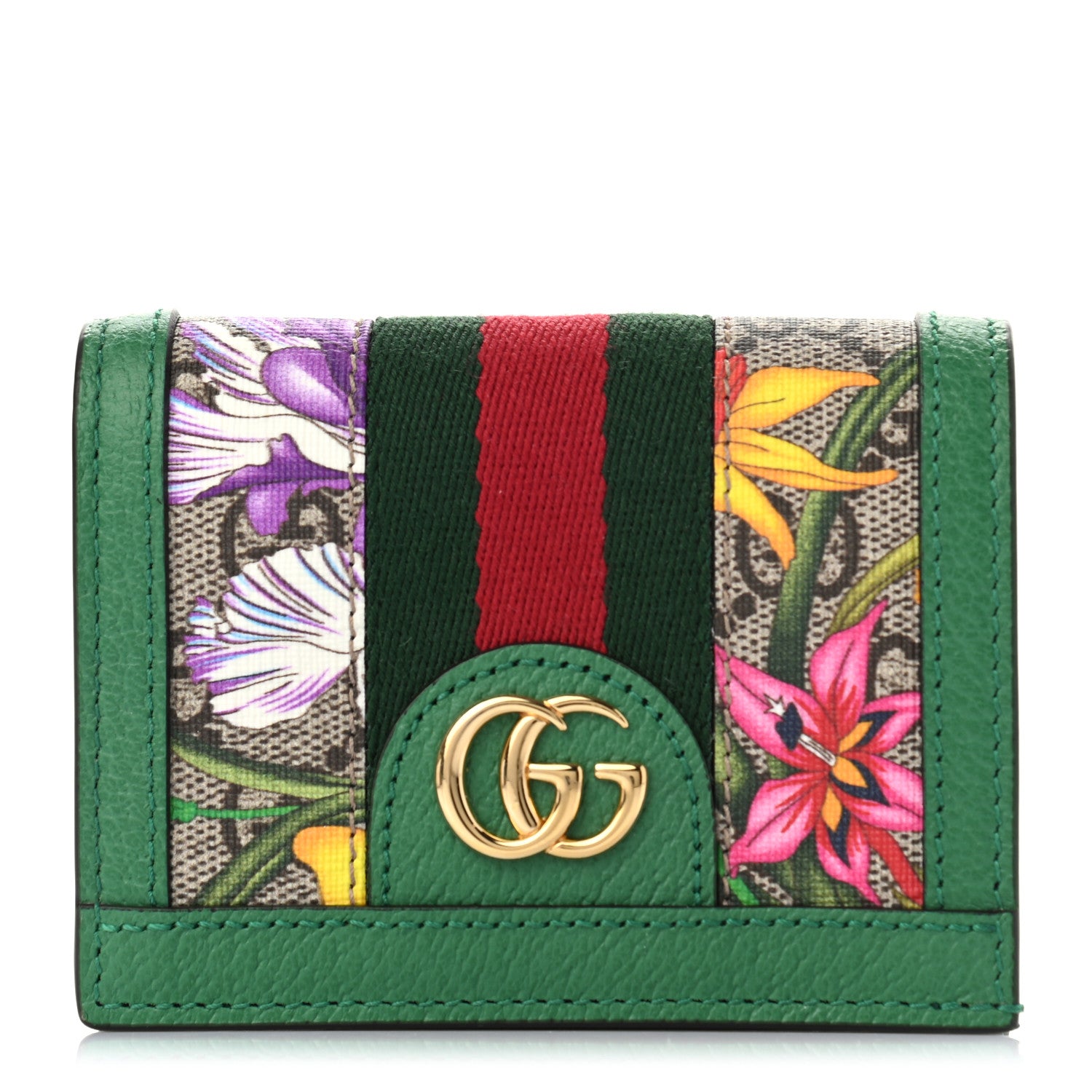 Gucci GG Supreme Monogram Flora Web Ophidia Card Case Green 1 of 7