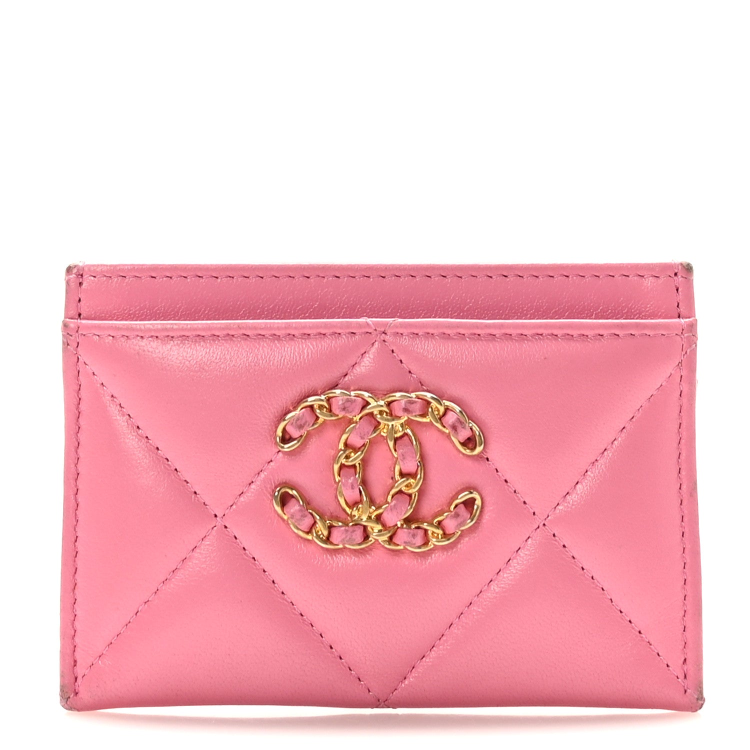 Chanel Lambskin Quilted Chanel 19 Card Holder Dark Pink 1 of 11