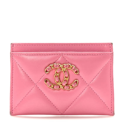 Chanel Lambskin Quilted Chanel 19 Card Holder Dark Pink 1 of 11