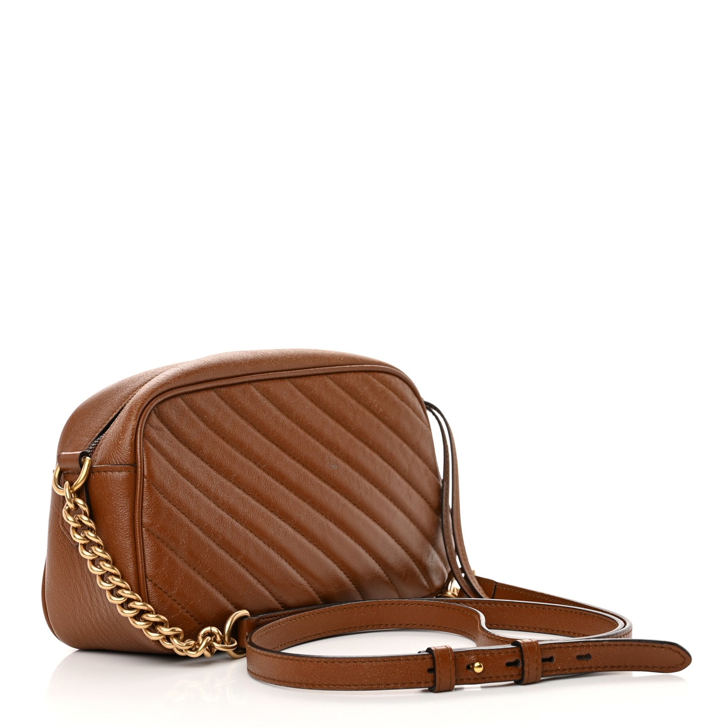 Glazed Calfskin Matelasse Diagonal Small GG Marmont Chain Shoulder Bag Cuir