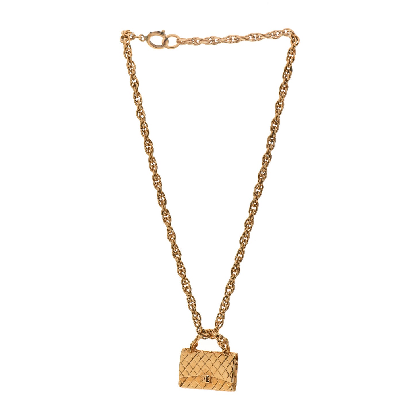 Metal Chain Flap Bag Pendant Necklace Gold
