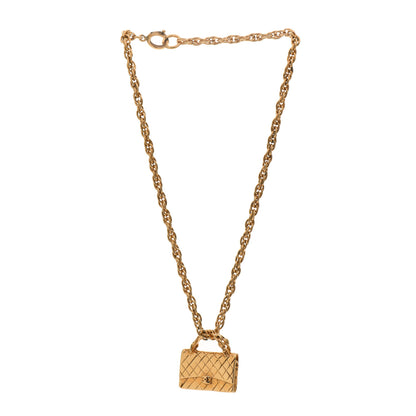 Chanel Metal Chain Flap Bag Pendant Necklace Gold 3 of 4