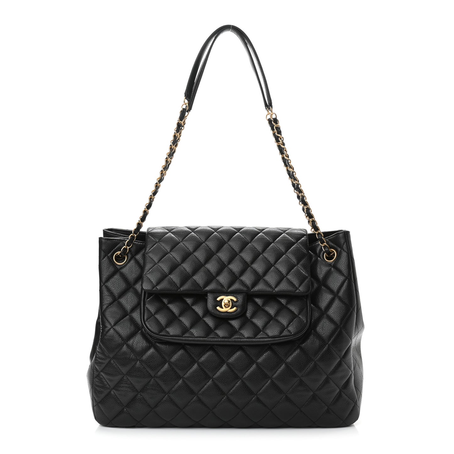 Caviar Quilted Flap Tote Black