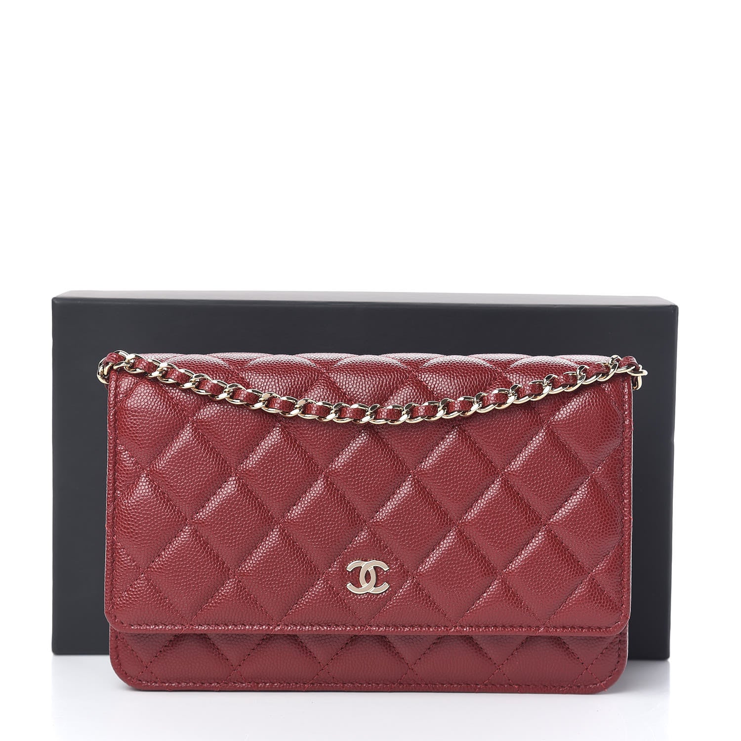 Chanel Caviar Quilted Wallet On Chain WOC Dark Red 11 of 11