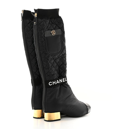 Chanel Mixed Fibers Lambskin Patent Calfskin Convertible High Boots 38 Black 4 of 10