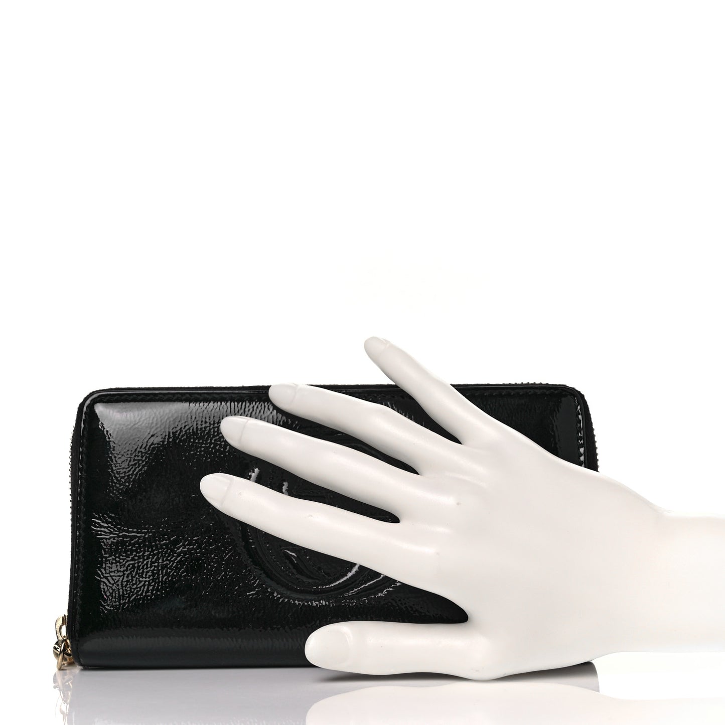 Patent Calfskin Soho Zip Around Wallet Black