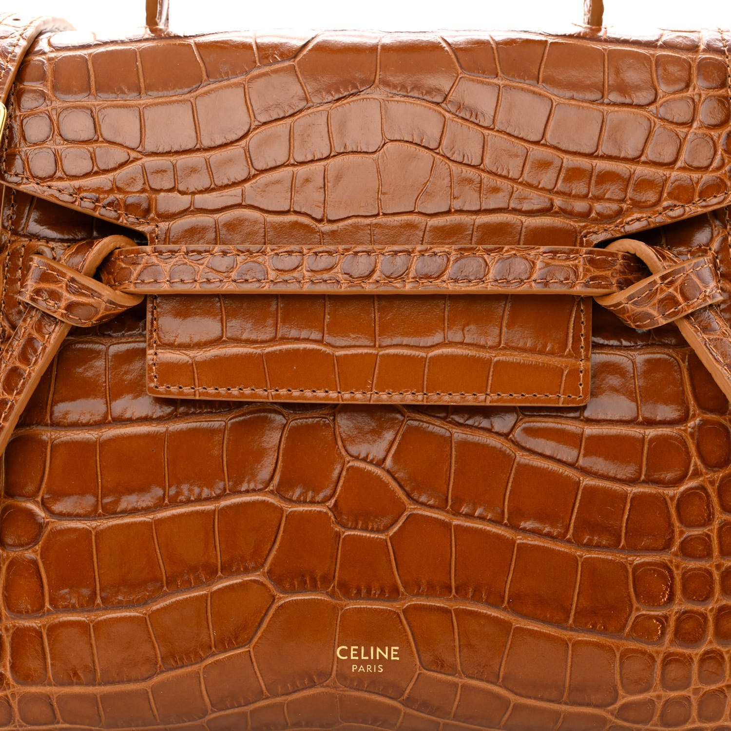 Celine Calfskin Crocodile Embossed Nano Belt Bag Camel 1247828