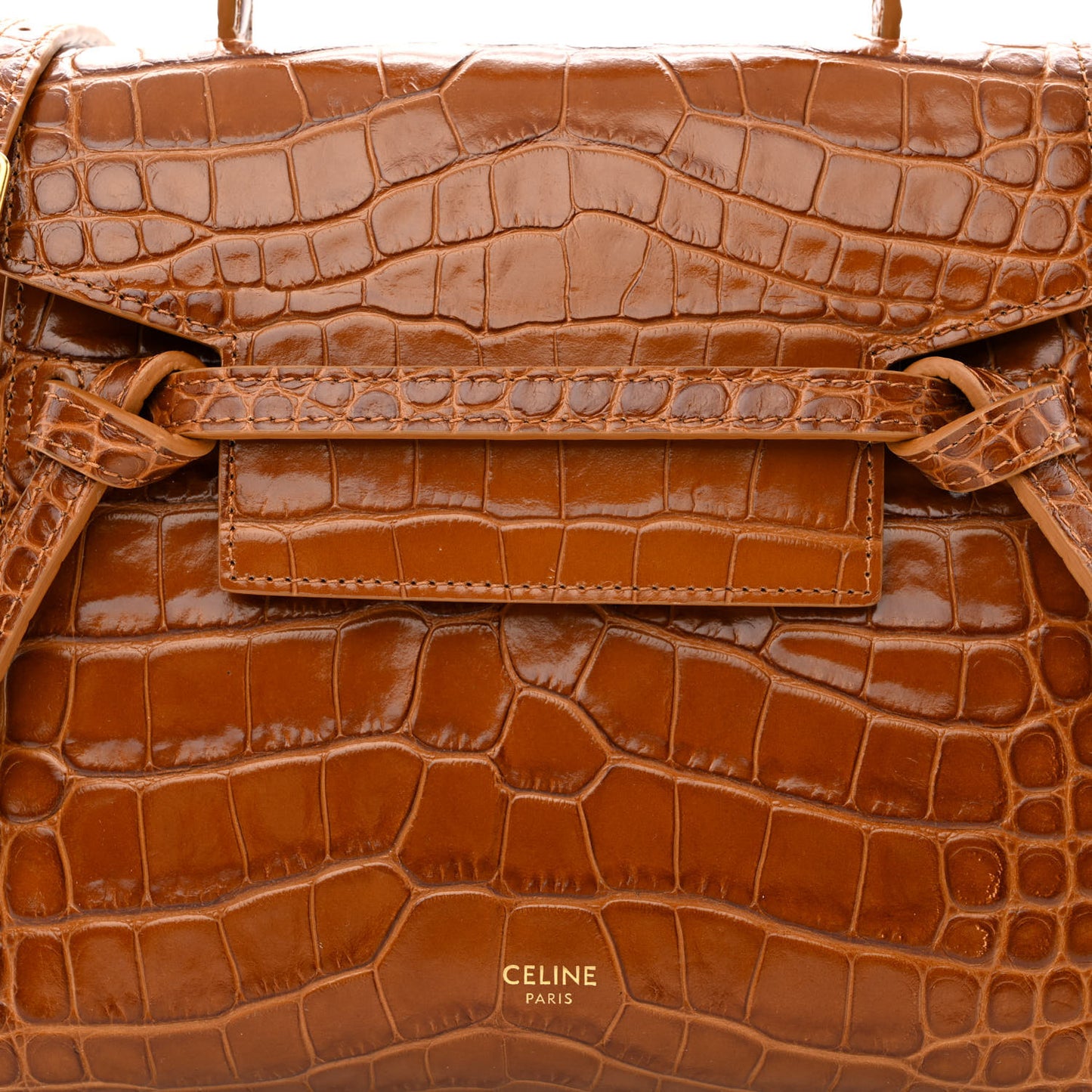 Calfskin Crocodile Embossed Nano Belt Bag Camel