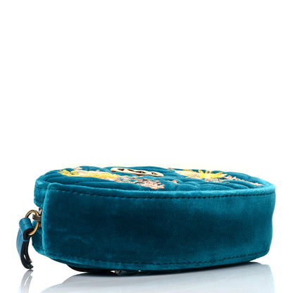 Gucci Velvet Matelasse Embroidered GG Marmont Belt Bag 85 34 Pavone Cyan 4 of 11