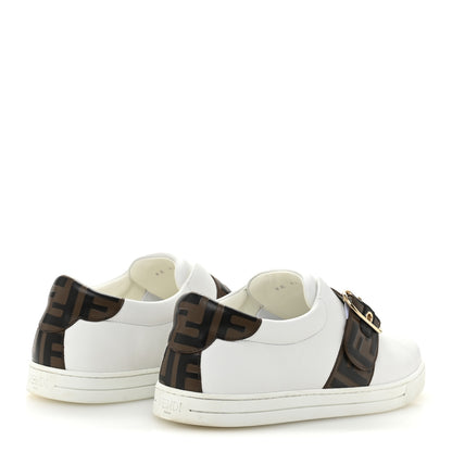 Fendi Vitello FF Embossed Womens Slip On Sneakers  39.5 White Maya Black 5 of 10