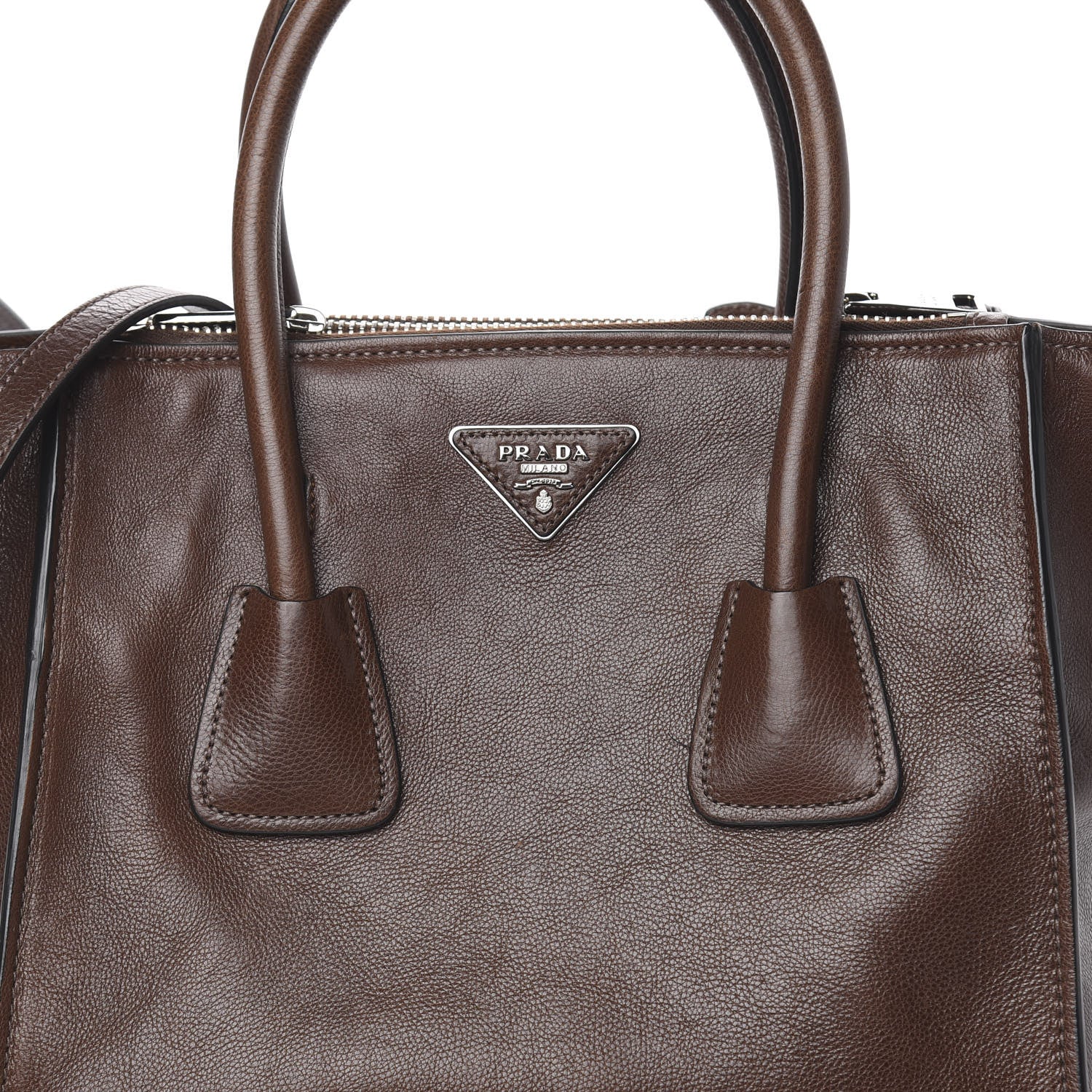 Prada Glace Calfskin Small Twin Pocket Tote Bruciato 10 of 10