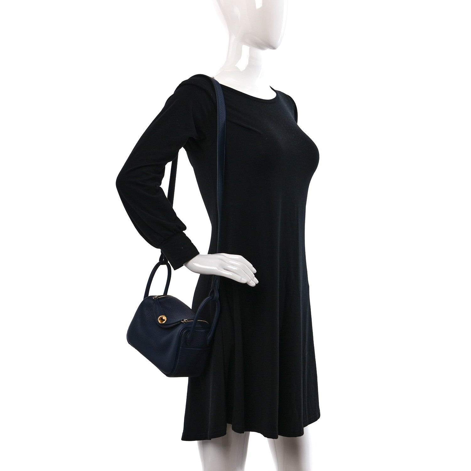 Hermes Taurillon Clemence Mini Lindy 20 Bleu Saphir 2 of 10