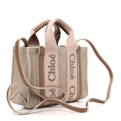 Chloe Linen Calfskin Mini Woody Ribbon Tote With Strap Blushy Beige 3 of 11