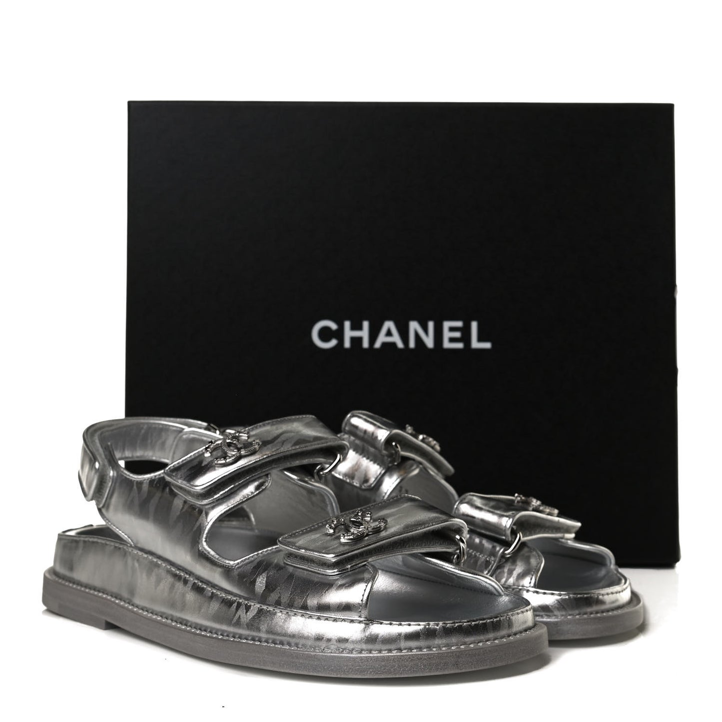 Laminated Calfskin Velcro Dad Sandals 35.5 Silver