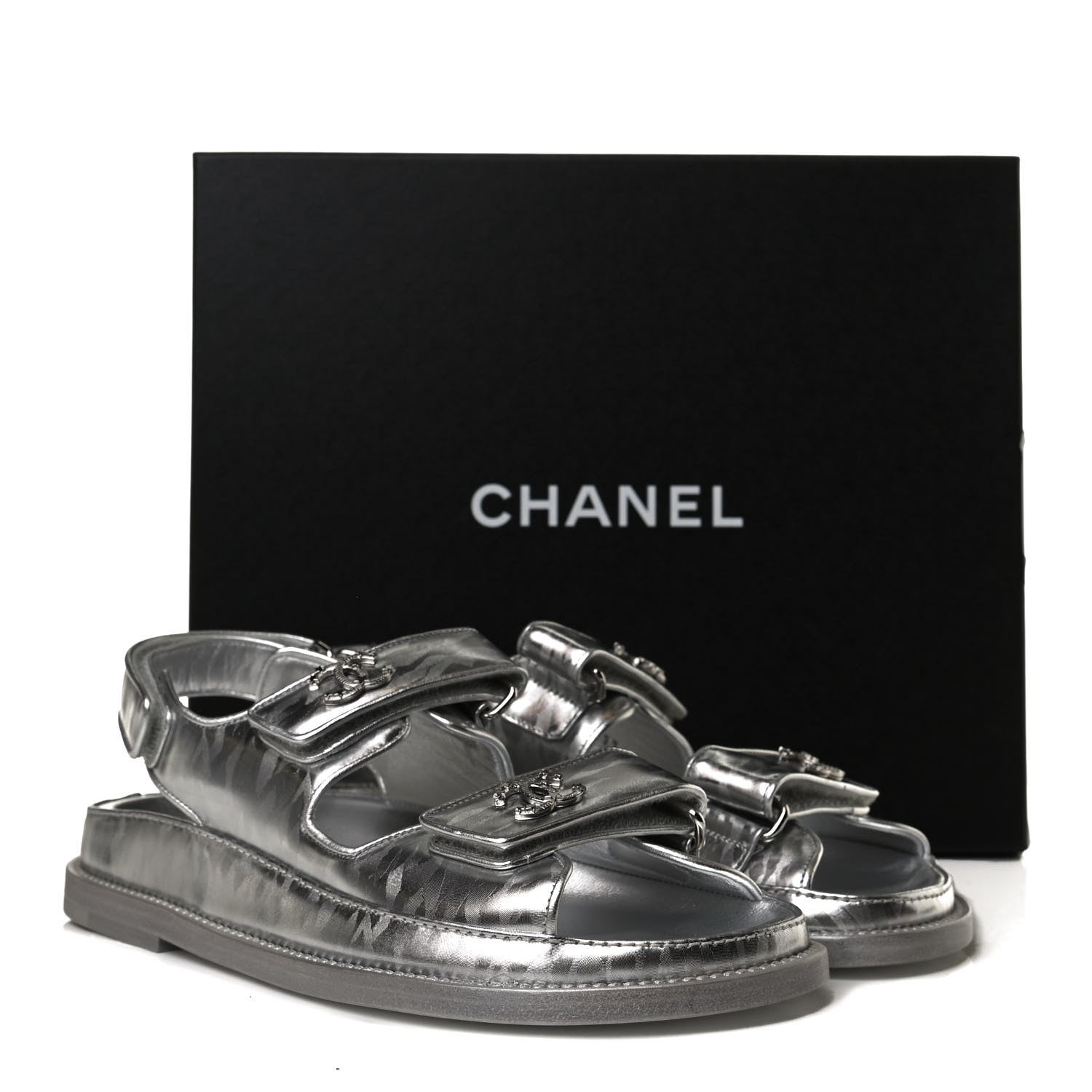 Chanel Laminated Calfskin Velcro Dad Sandals 35.5 Silver 11 of 11