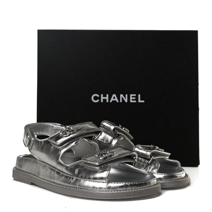 Chanel Laminated Calfskin Velcro Dad Sandals 35.5 Silver 11 of 11