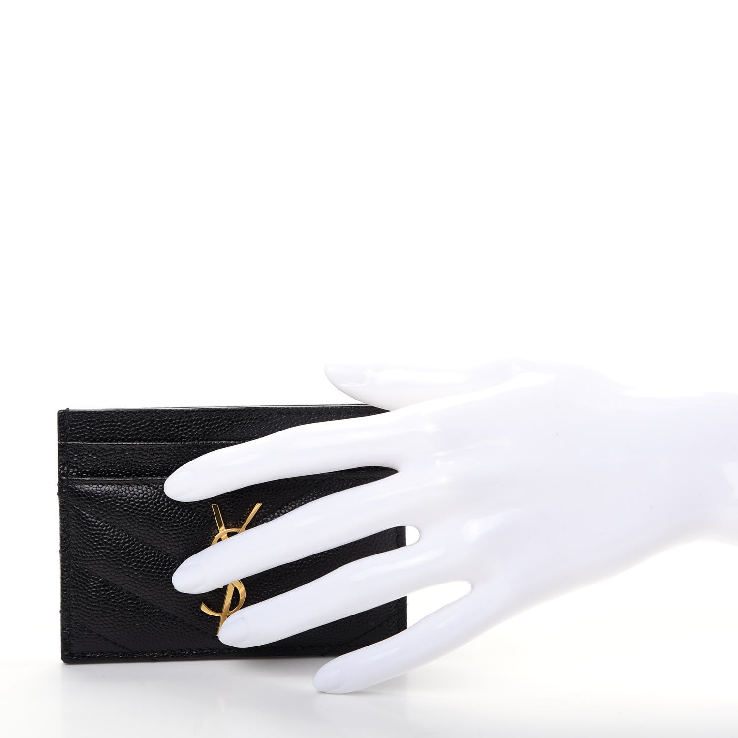 Saint Laurent Grain De Poudre Matelasse Chevron Monogram Credit Card Case Black 2 of 8