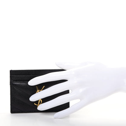 Saint Laurent Grain De Poudre Matelasse Chevron Monogram Credit Card Case Black 2 of 8