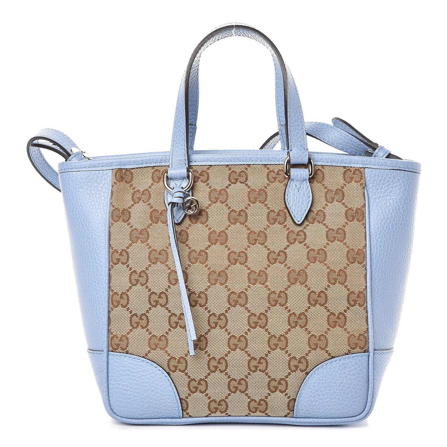 Monogram Dollar Calfskin Small Bree Tote Beige Ebony Mineral Blue