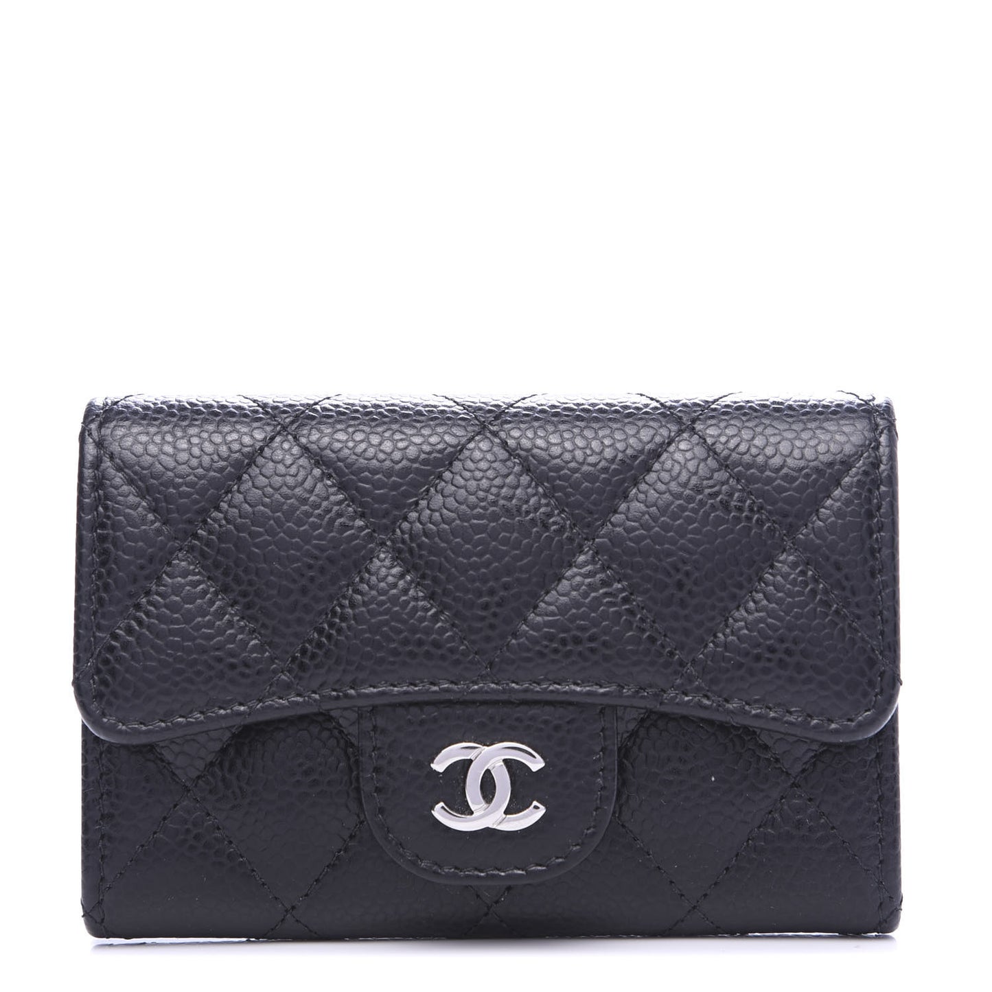 Caviar Quilted Flap Card Holder Wallet Black