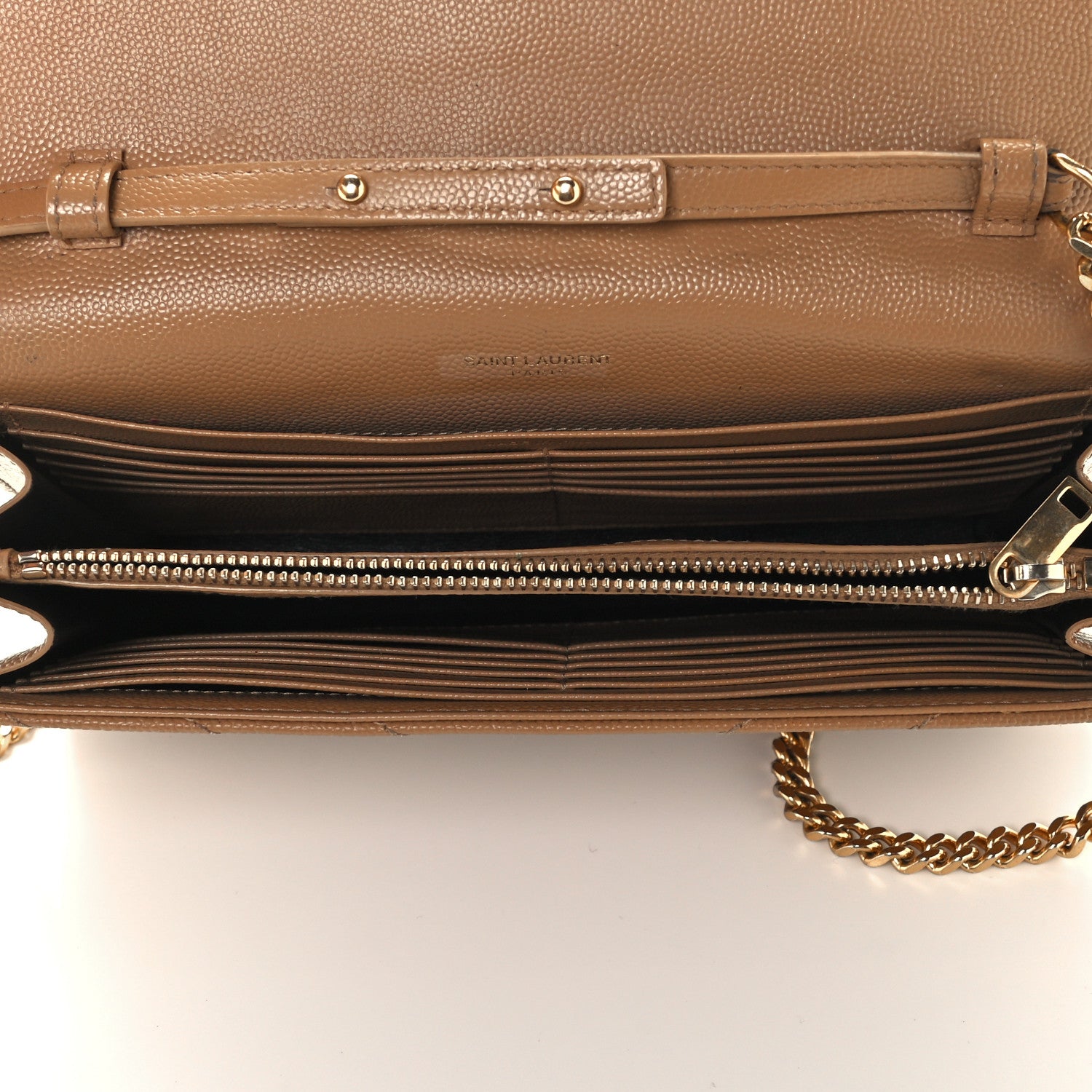 Saint Laurent Grain De Poudre Matelasse Chevron Cassandre Chain Wallet Cork 5 of 12